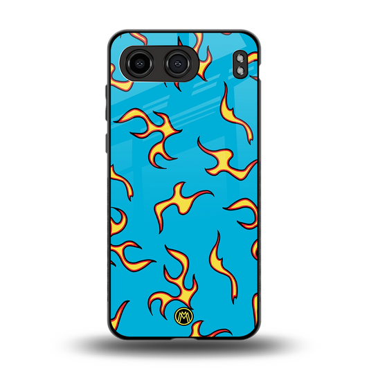 lil flames on blue back phone cover | glass case for oneplus nord 4
