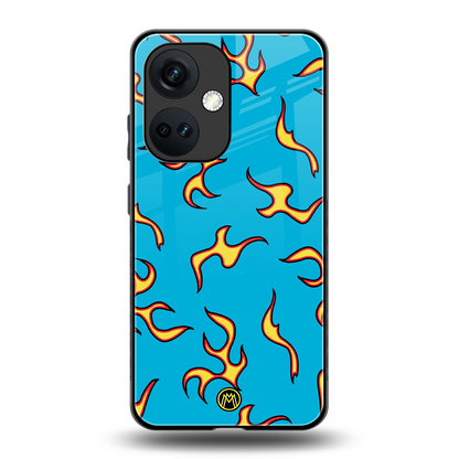 lil flames on blue back phone cover | glass case for oneplus nord ce 3