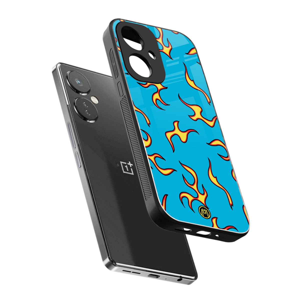 lil flames on blue back phone cover | glass case for oneplus nord ce 3