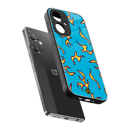 lil flames on blue back phone cover | glass case for oneplus nord ce 3