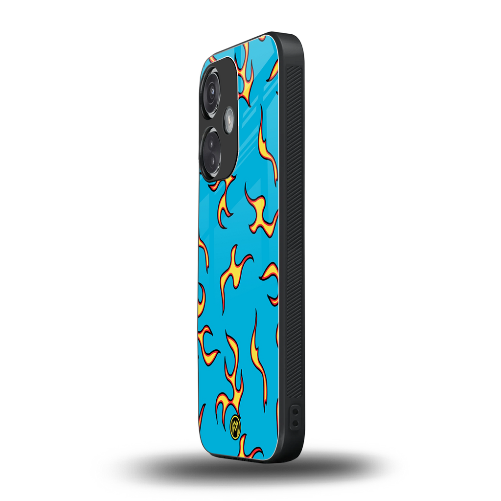 lil flames on blue back phone cover | glass case for oneplus nord ce 3