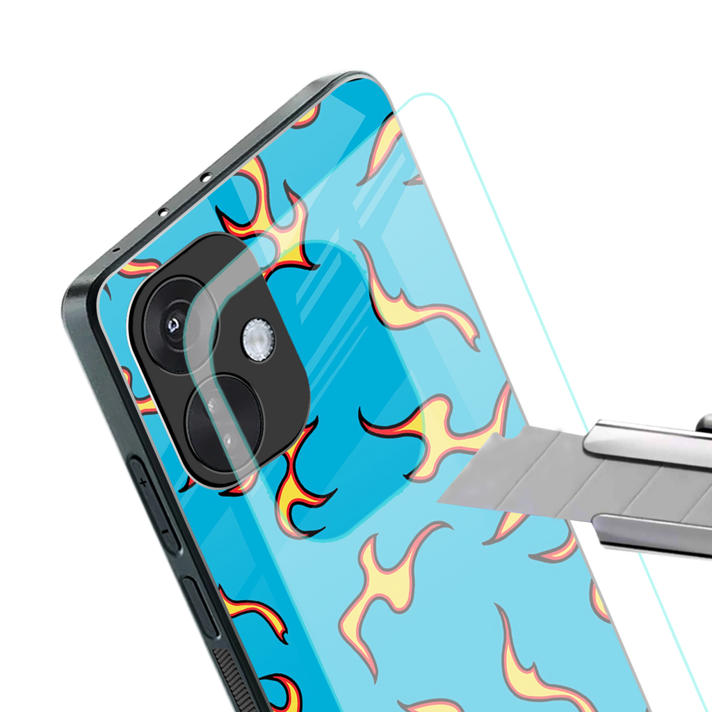 lil flames on blue back phone cover | glass case for oneplus nord ce 3