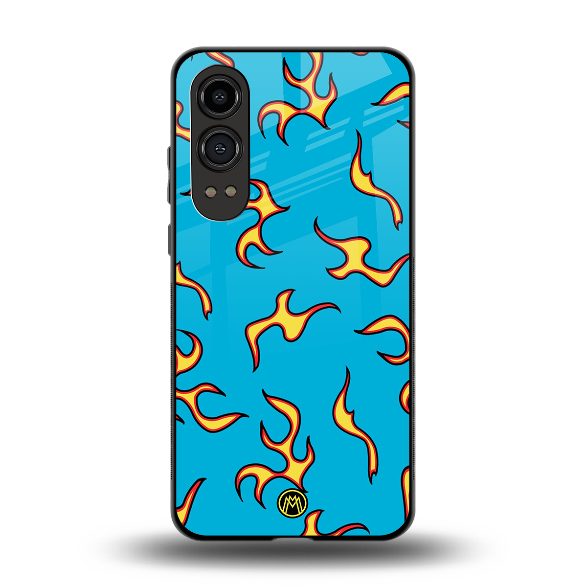 lil flames on blue back phone cover | glass case for oneplus nord ce 4 lite