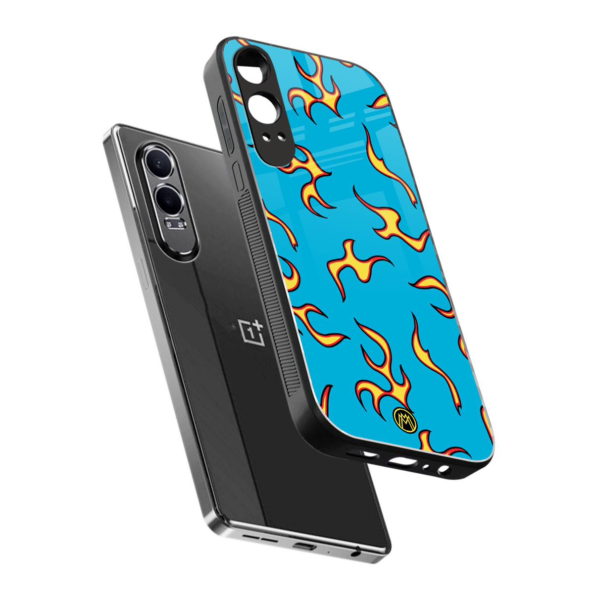 lil flames on blue back phone cover | glass case for oneplus nord ce 4 lite