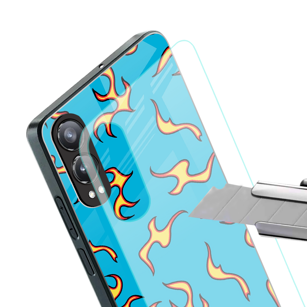 lil flames on blue back phone cover | glass case for oneplus nord ce 4 lite