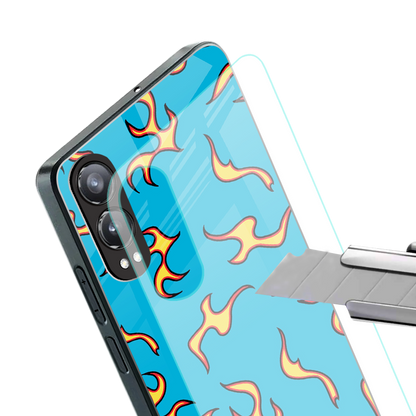 lil flames on blue back phone cover | glass case for oneplus nord ce 4 lite
