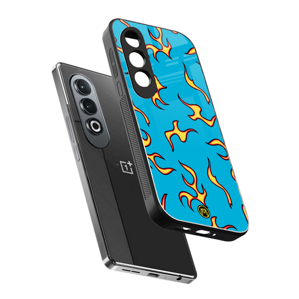 lil flames on blue back phone cover | glass case for oneplus nord ce 4