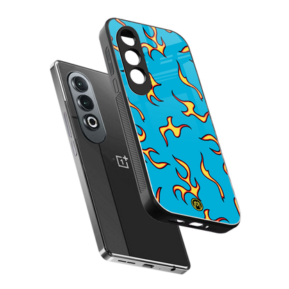 lil flames on blue back phone cover | glass case for oneplus nord ce 4