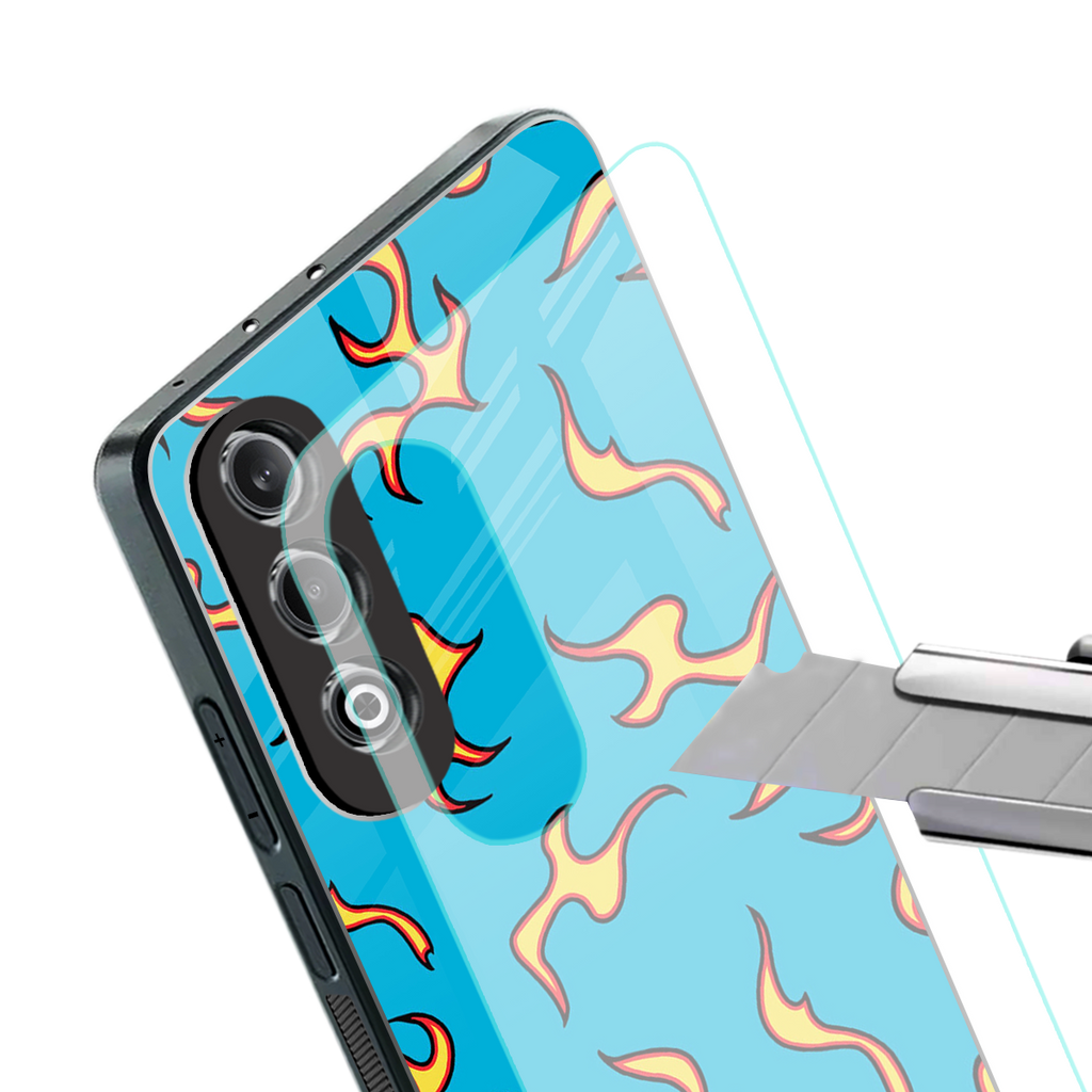 lil flames on blue back phone cover | glass case for oneplus nord ce 4