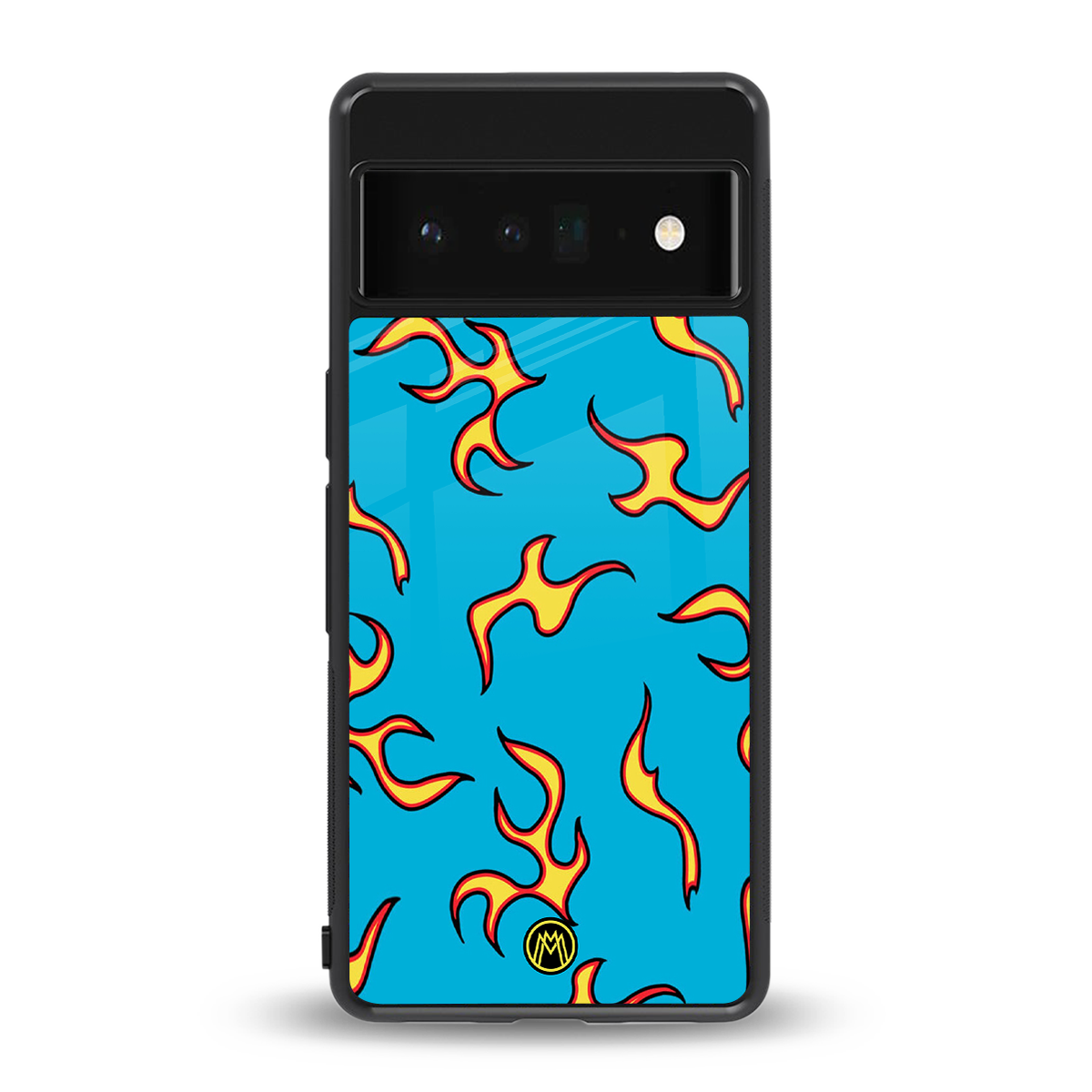 lil flames on blue back phone cover | glass case for google pixel 6 pro