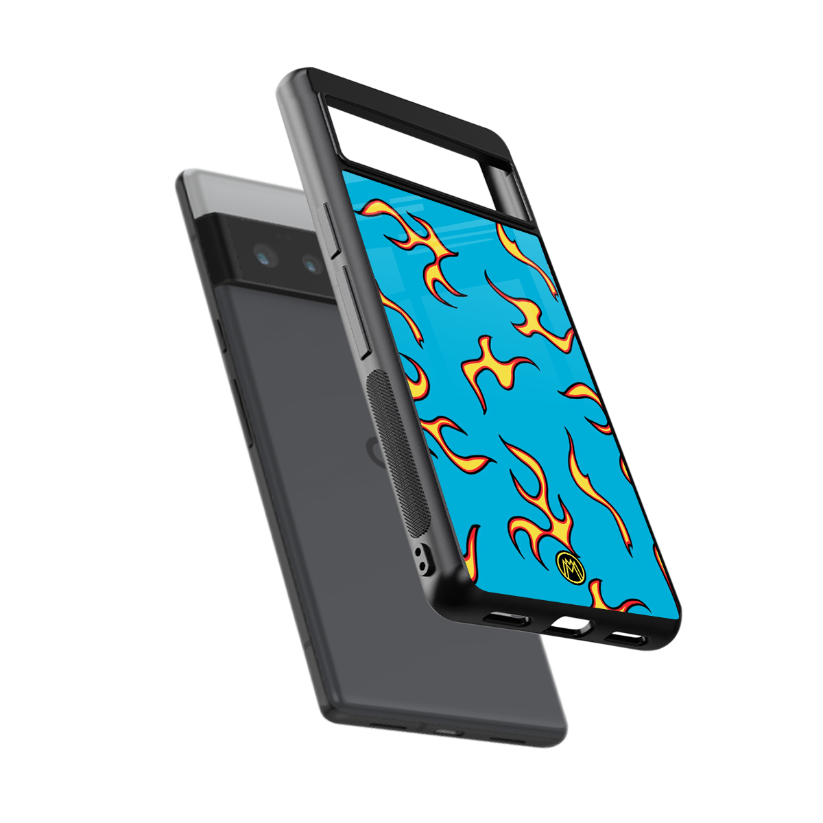 lil flames on blue back phone cover | glass case for google pixel 6 pro
