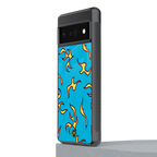 lil flames on blue back phone cover | glass case for google pixel 6 pro