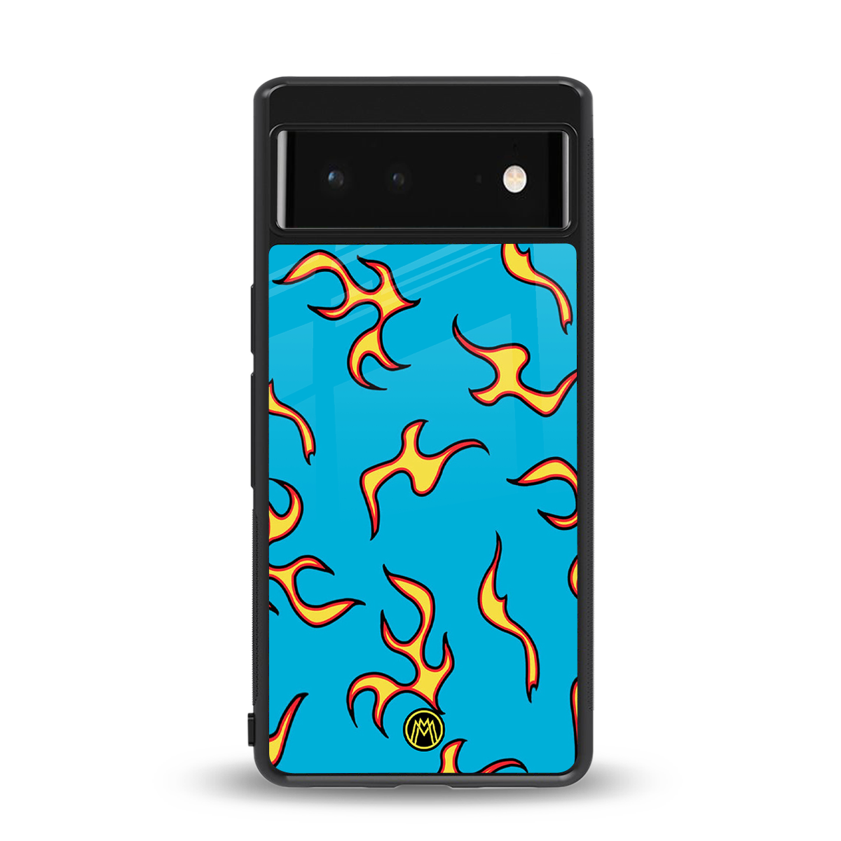 lil flames on blue back phone cover | glass case for google pixel 6