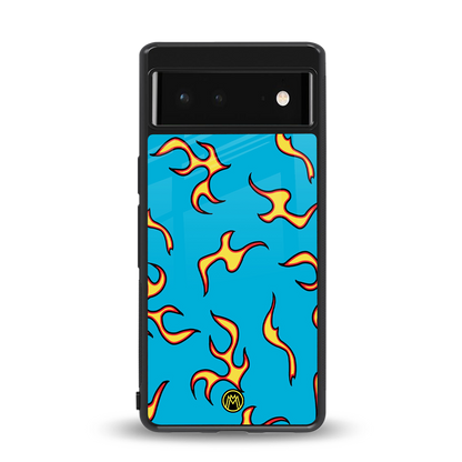 lil flames on blue back phone cover | glass case for Google Pixel 6A