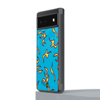 lil flames on blue back phone cover | glass case for Google Pixel 6A