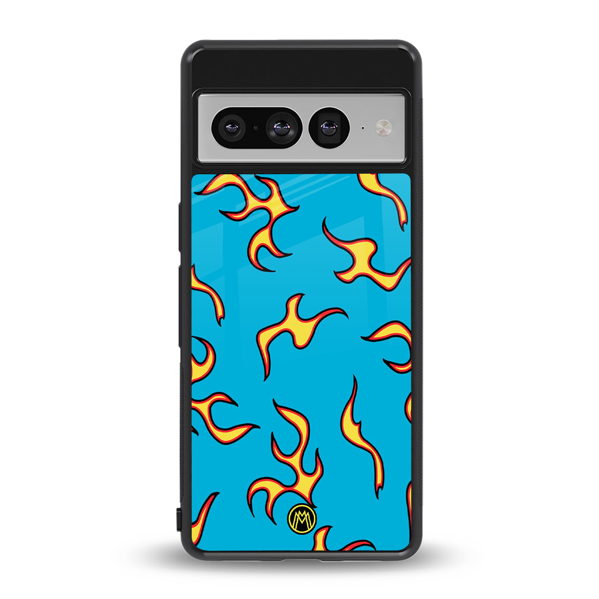 lil flames on blue back phone cover | glass case for google pixel 7 pro