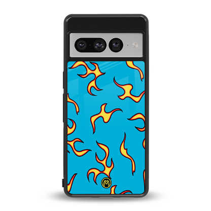 lil flames on blue back phone cover | glass case for google pixel 7 pro