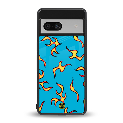 lil flames on blue back phone cover | glass case for Google Pixel 7