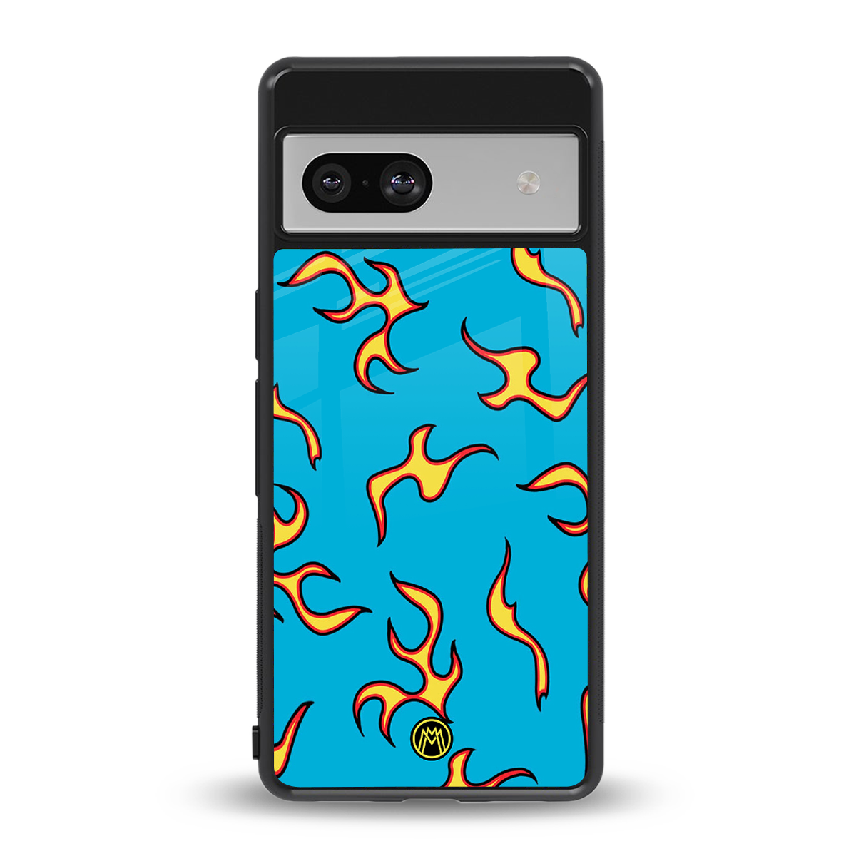 lil flames on blue back phone cover | glass case for Google Pixel 7A