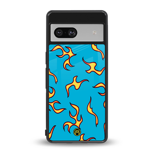 lil flames on blue back phone cover | glass case for Google Pixel 7A