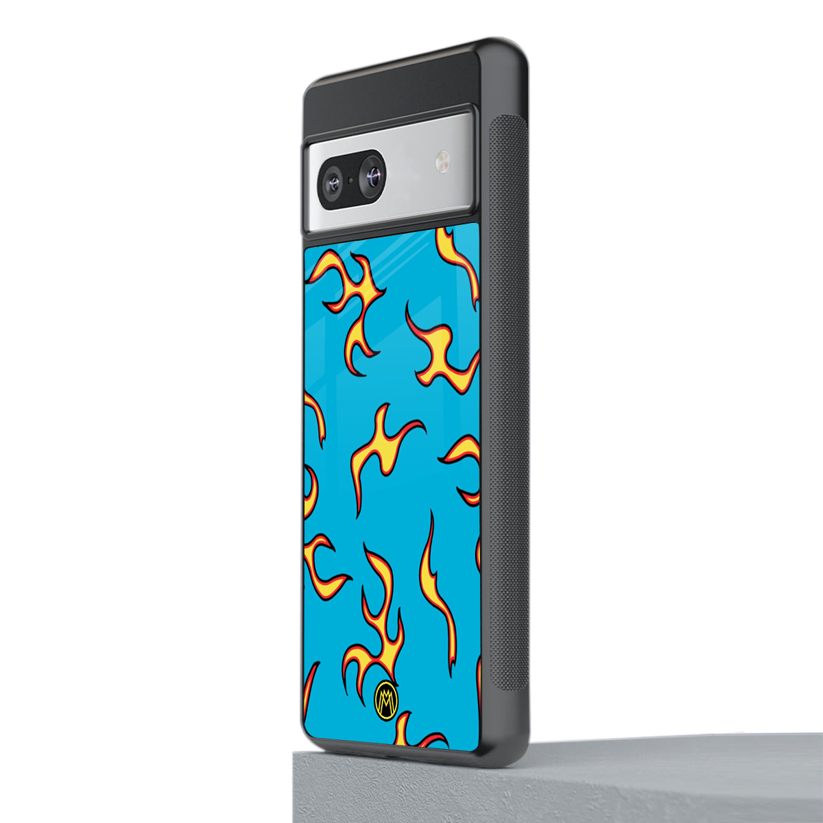 lil flames on blue back phone cover | glass case for Google Pixel 7