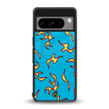 lil flames on blue back phone cover | glass case for google pixel 8 pro