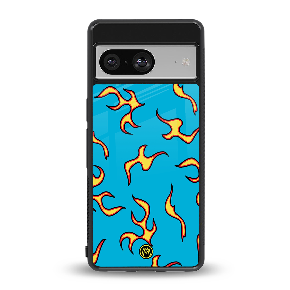 lil flames on blue back phone cover | glass case for Google Pixel 8