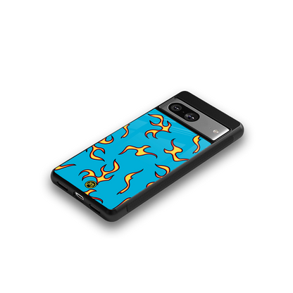 lil flames on blue back phone cover | glass case for Google Pixel 8