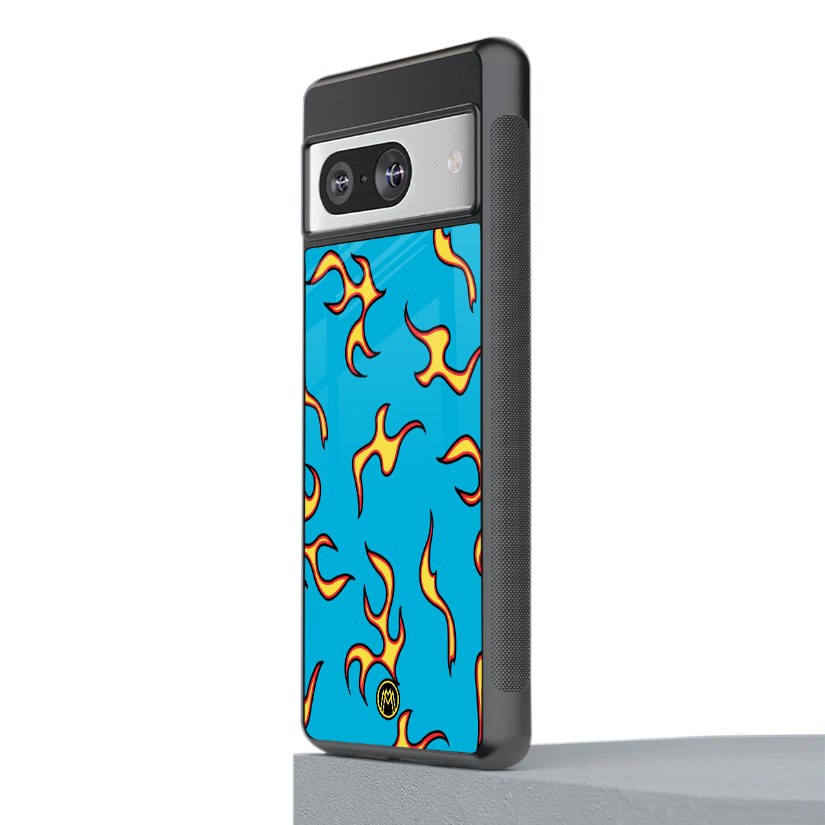 lil flames on blue back phone cover | glass case for Google Pixel 8
