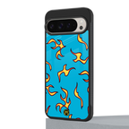 lil flames on blue back phone cover | glass case for google pixel 9 pro