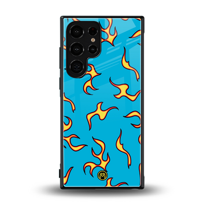 lil flames on blue back phone cover | glass case for samsung galaxy s24 ultra