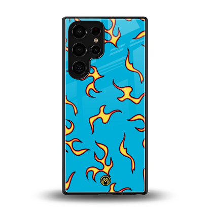 lil flames on blue back phone cover | glass case for samsung galaxy s25 ultra
