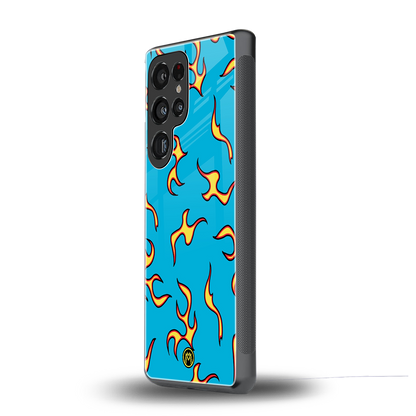 lil flames on blue back phone cover | glass case for samsung galaxy s25 ultra
