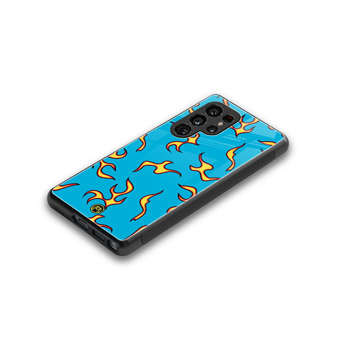 lil flames on blue back phone cover | glass case for samsung galaxy s25 ultra
