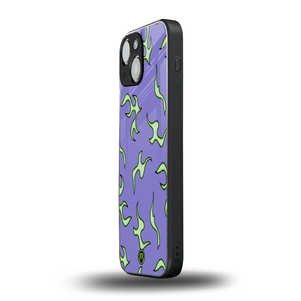 lil flames on purple back phone cover | glass case for iphone 13 mini