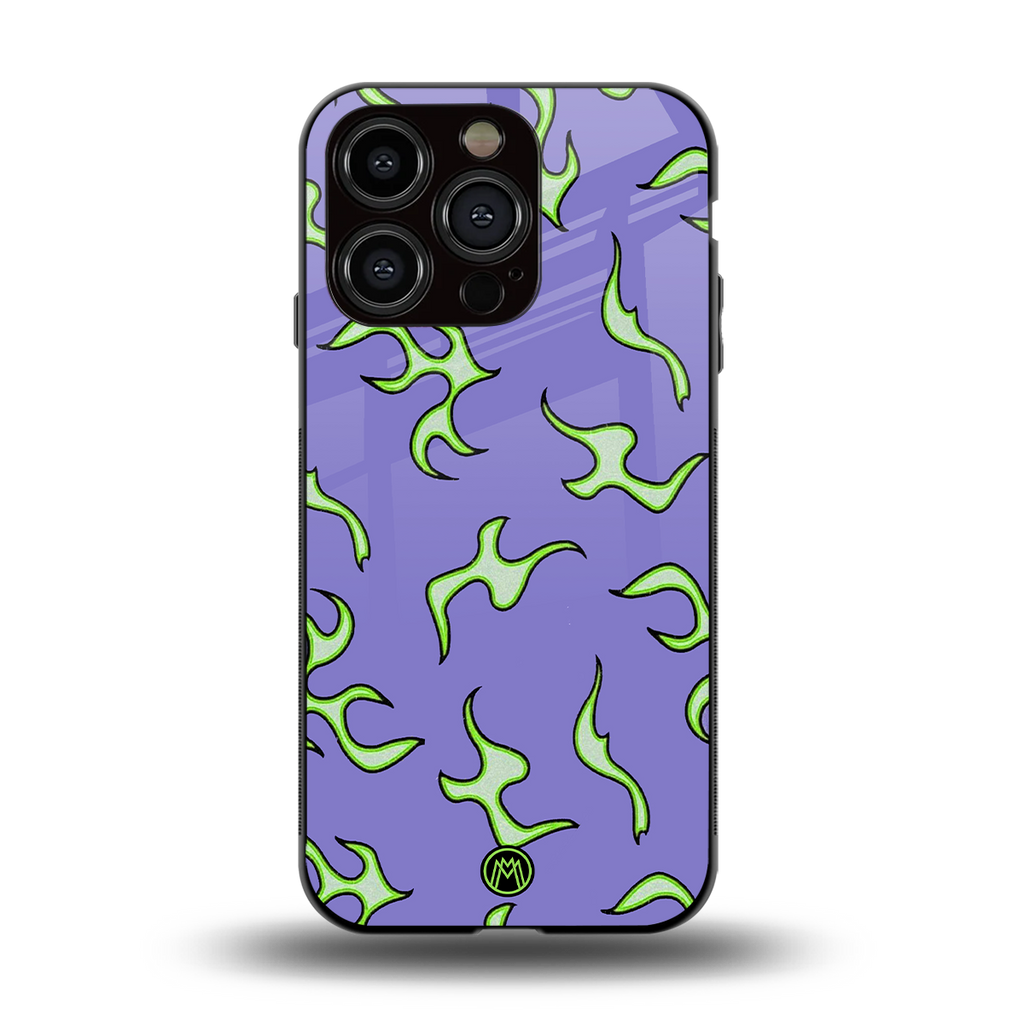 lil flames on purple back phone cover | glass case for iphone 13 pro