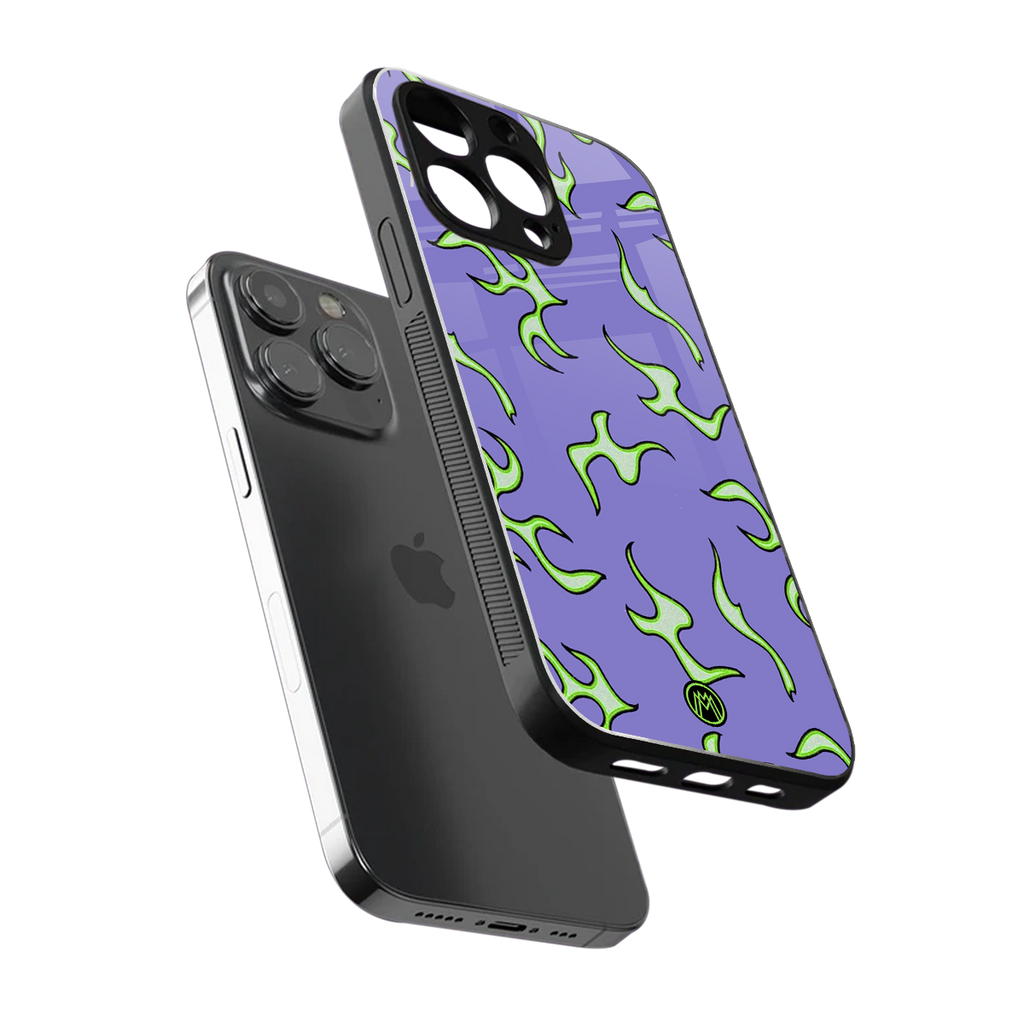 lil flames on purple back phone cover | glass case for iphone 13 pro