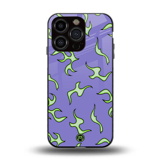 lil flames on purple back phone cover | glass case for iphone 14 pro