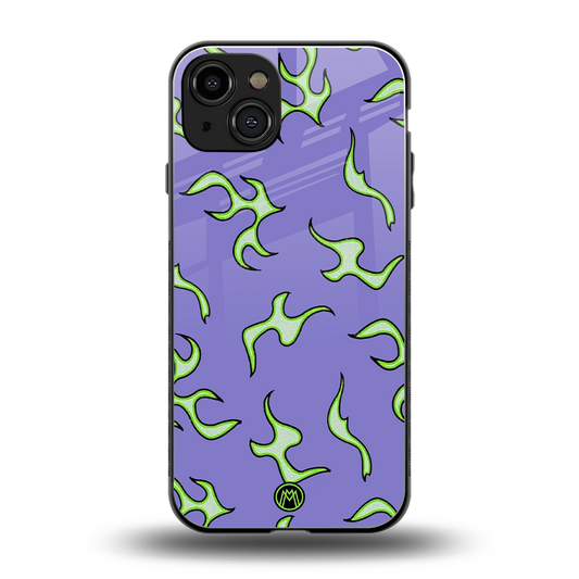 lil flames on purple back phone cover | glass case for iphone 14