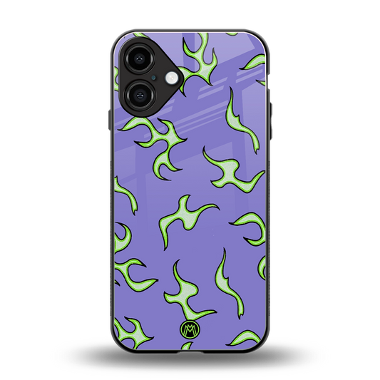 lil flames on purple back phone cover | glass case for iphone 16 plus