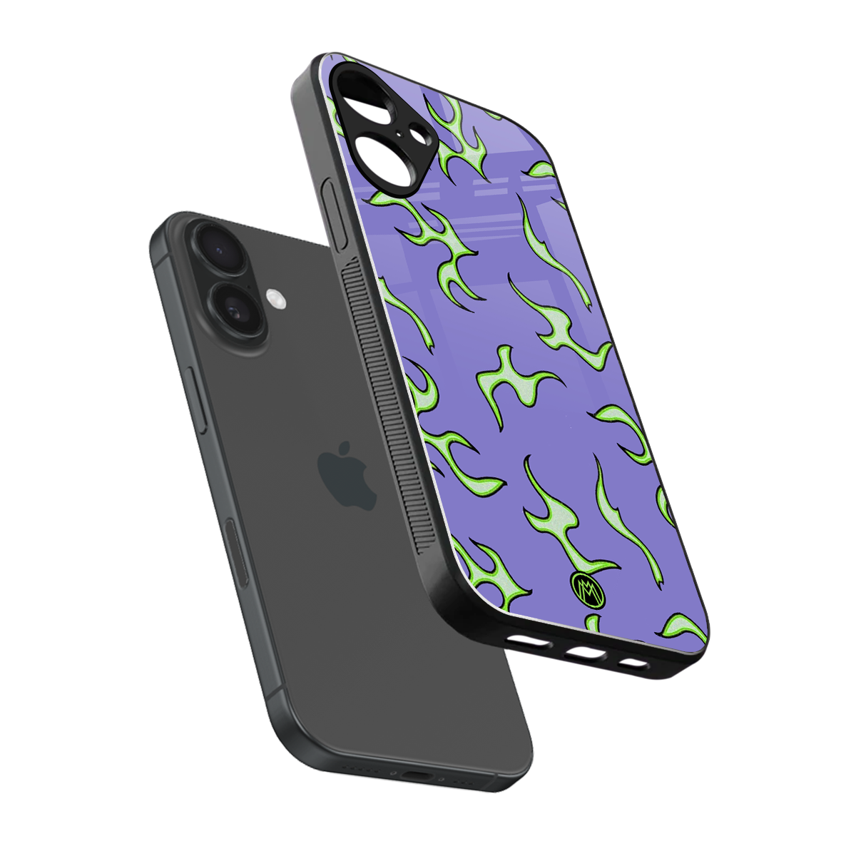 lil flames on purple back phone cover | glass case for iphone 16 plus