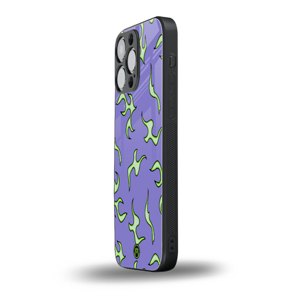 lil flames on purple back phone cover | glass case for iphone 16 pro max