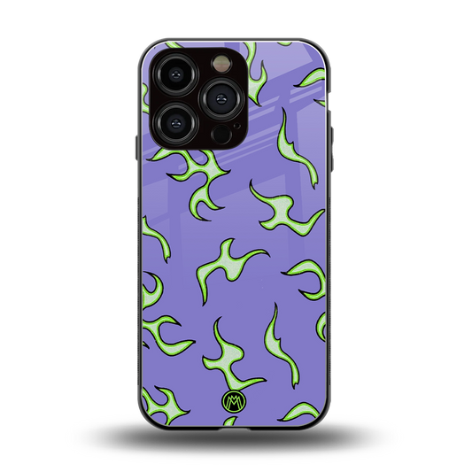 lil flames on purple back phone cover | glass case for iphone 16 pro