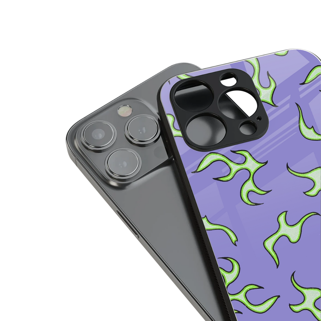 lil flames on purple back phone cover | glass case for iphone 15