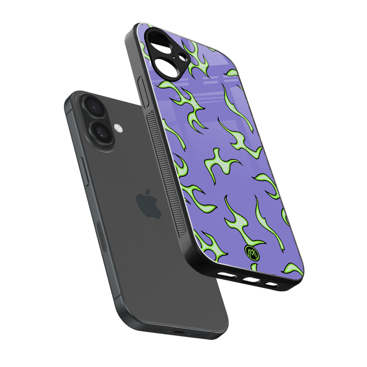 lil flames on purple back phone cover | glass case for iphone 16