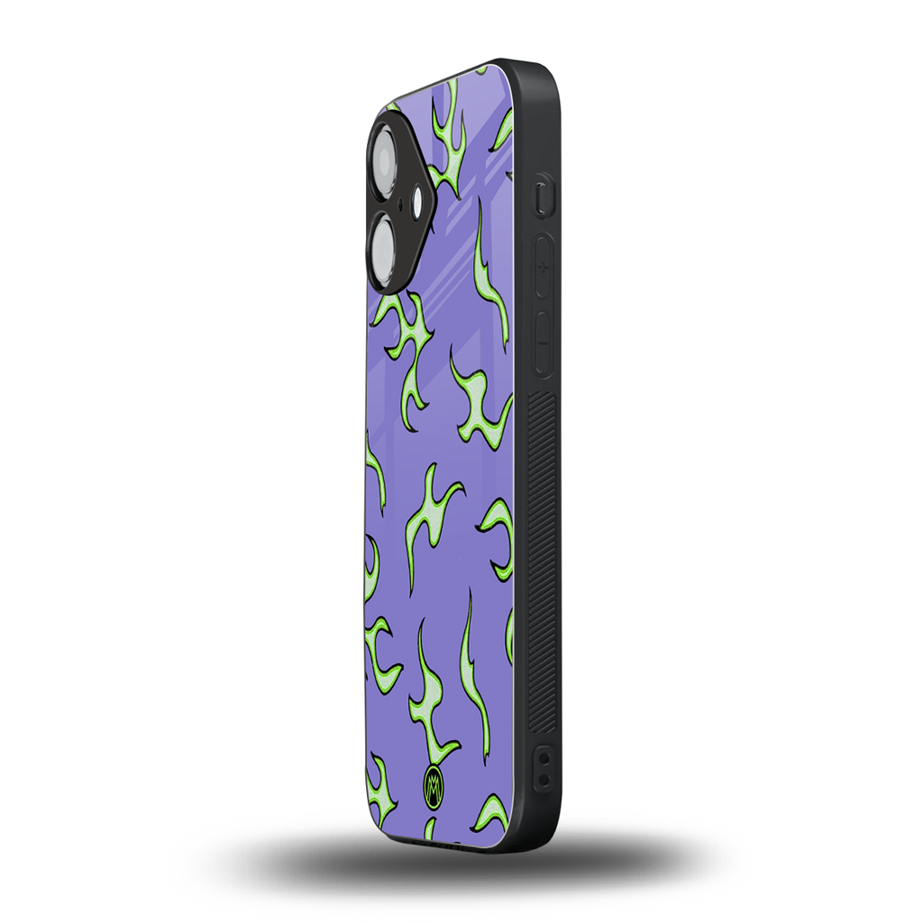 lil flames on purple back phone cover | glass case for iphone 16