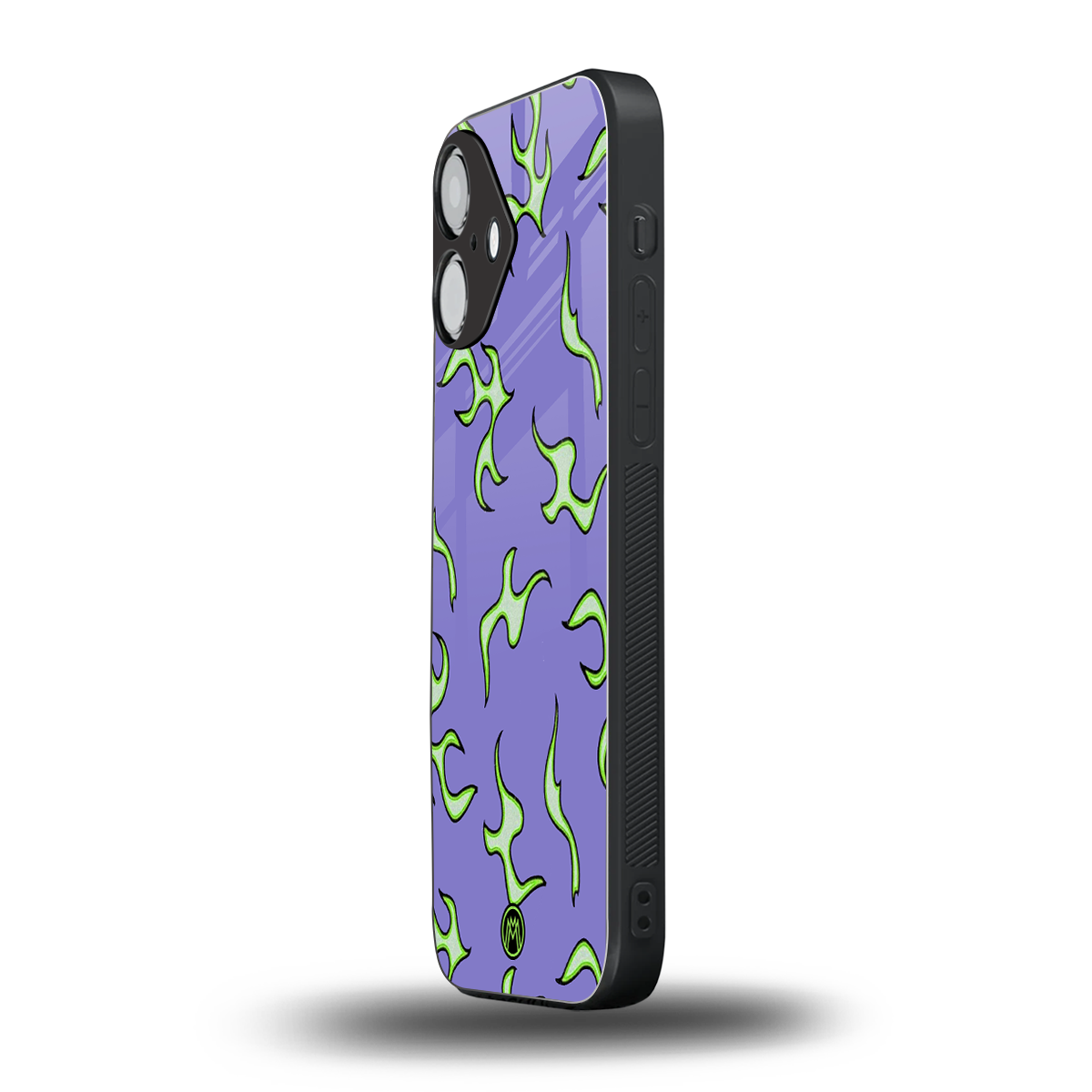 lil flames on purple back phone cover | glass case for iphone 16