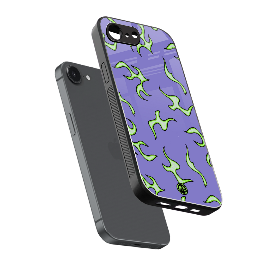 lil flames on purple back phone cover | glass case for iphone 16e