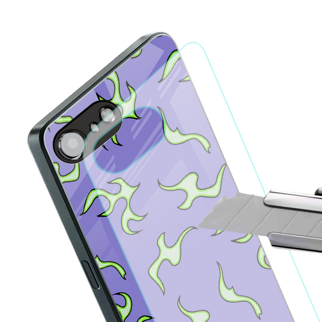 lil flames on purple back phone cover | glass case for iphone 16e