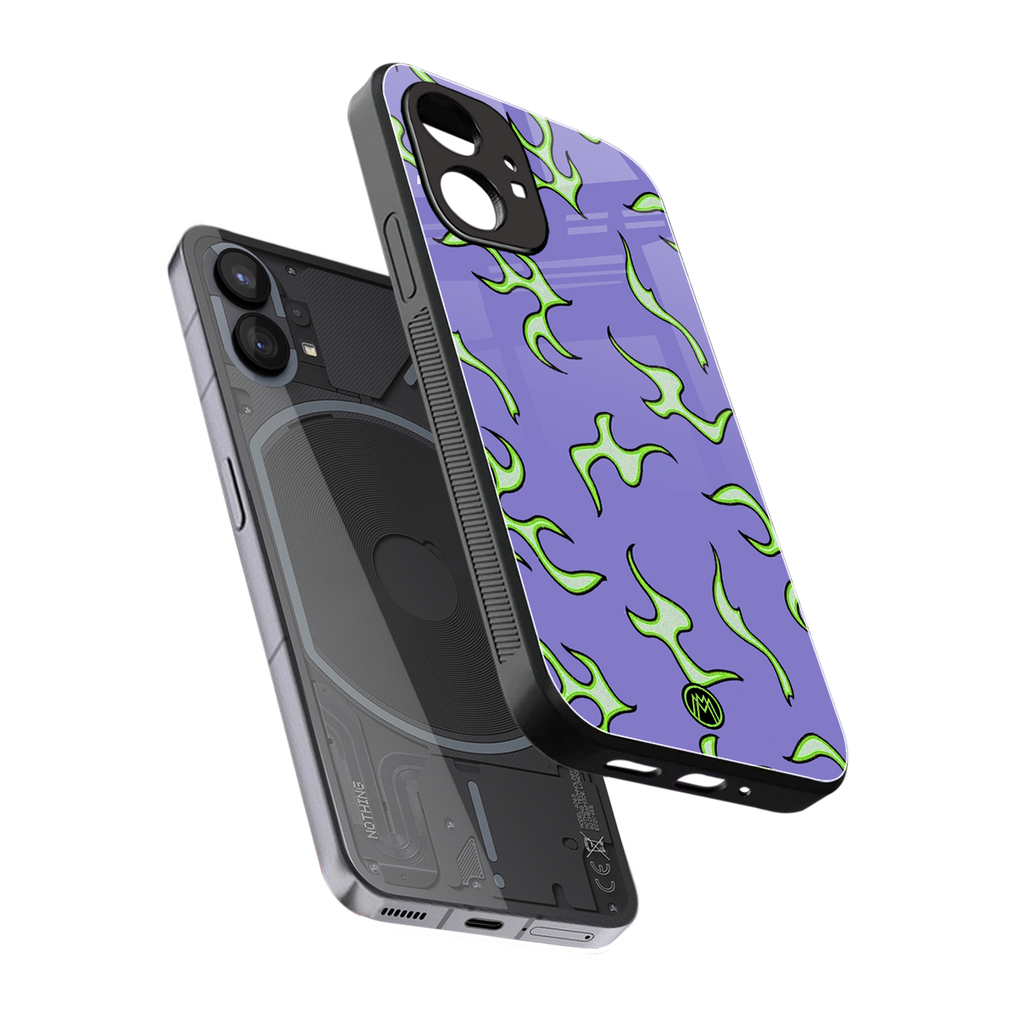 lil flames on purple back phone cover | glass case for nothing phone 1